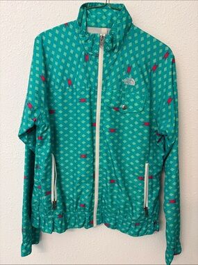 The North Face Teal Diamond-Print Windbreaker with Red Accents